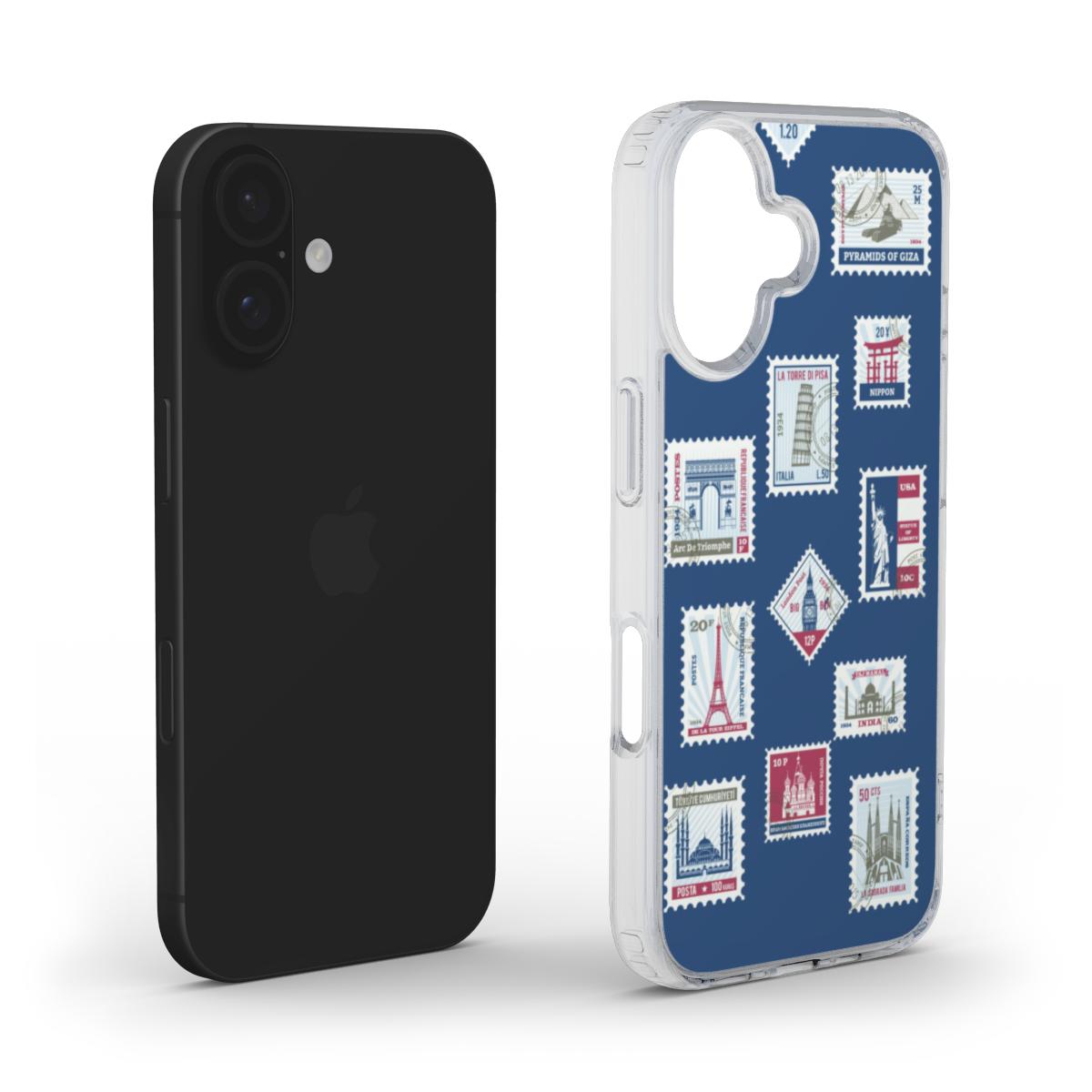 Handyhülle mit Weltwahrzeichen Briefmarken – Vintage & Globales Design MagSafe Clear