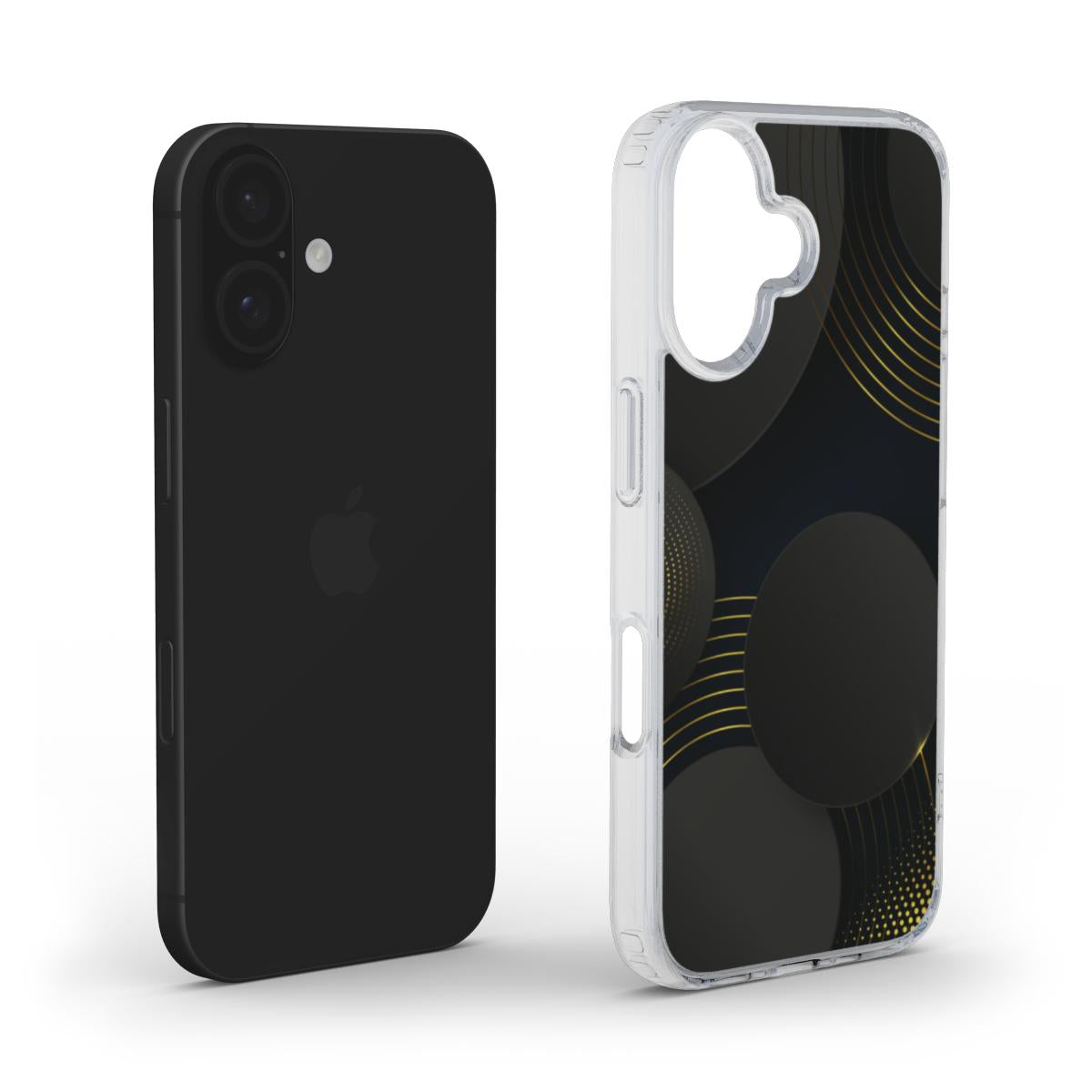 ⚫ Schwarze & Goldene Luxusmuster Handyhülle – Elegante Kreise & Metallische Akzente | Handyhülle MagSafe Clear