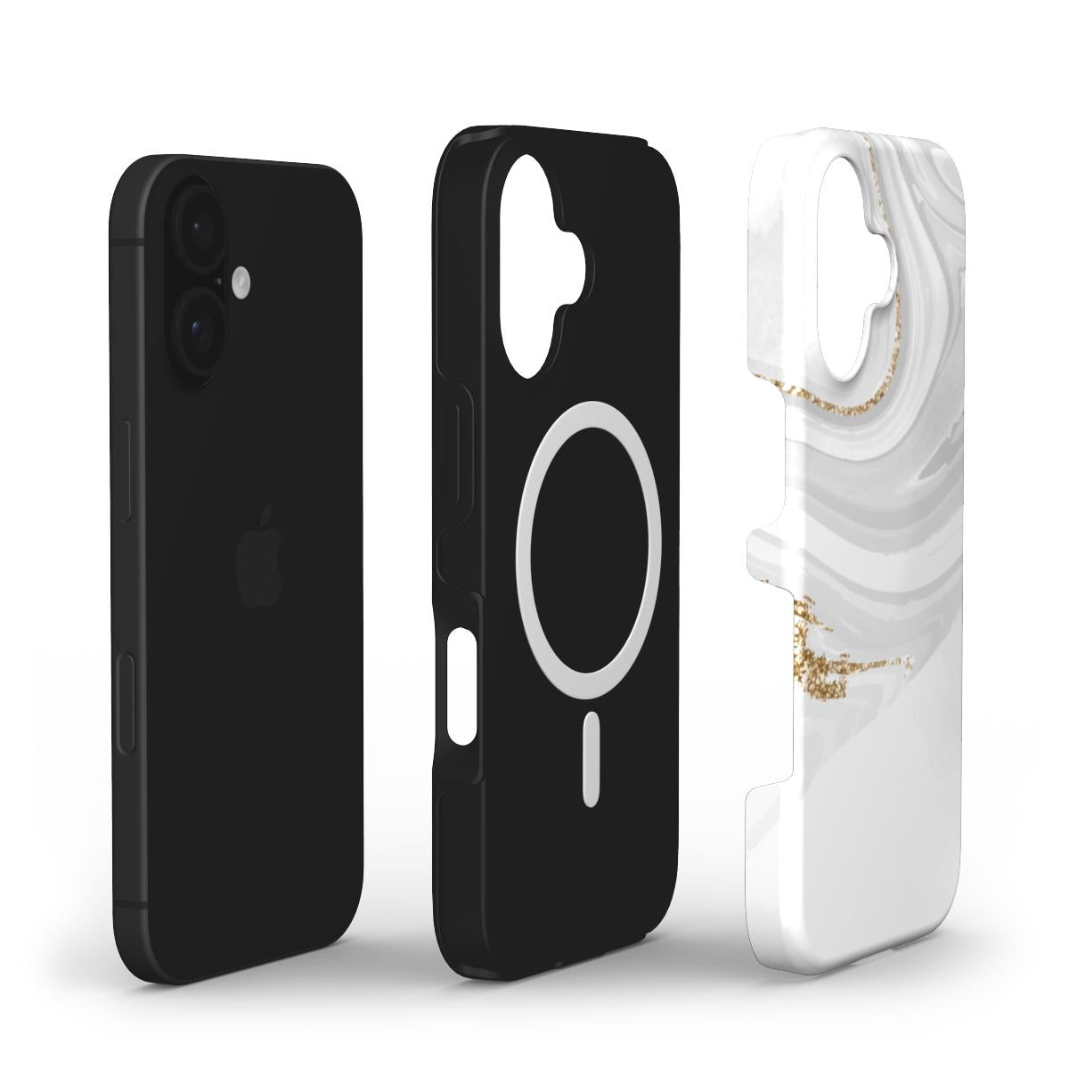 🤍 Weiße Marmor & Gold Glitzer Handyhülle – Eleganter Minimal-Luxus | Handyhülle MagSafe Tough