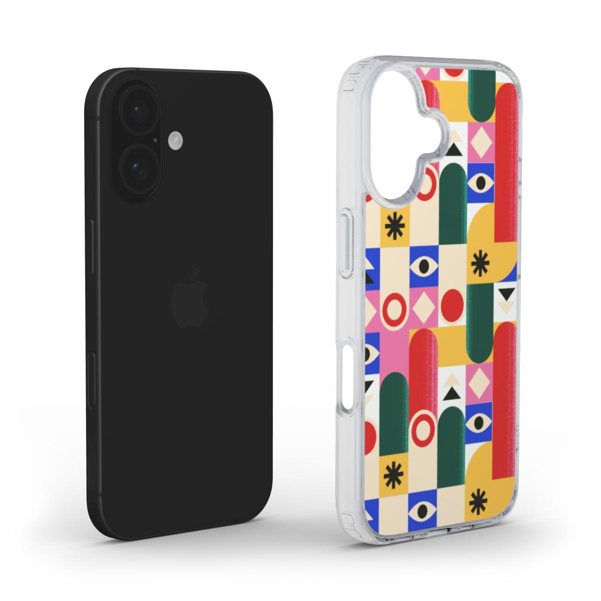 🟥 Bunte Abstrakte Muster Handyhülle – Moderne Kunst & Geometrie | Handyhülle MagSafe Clear