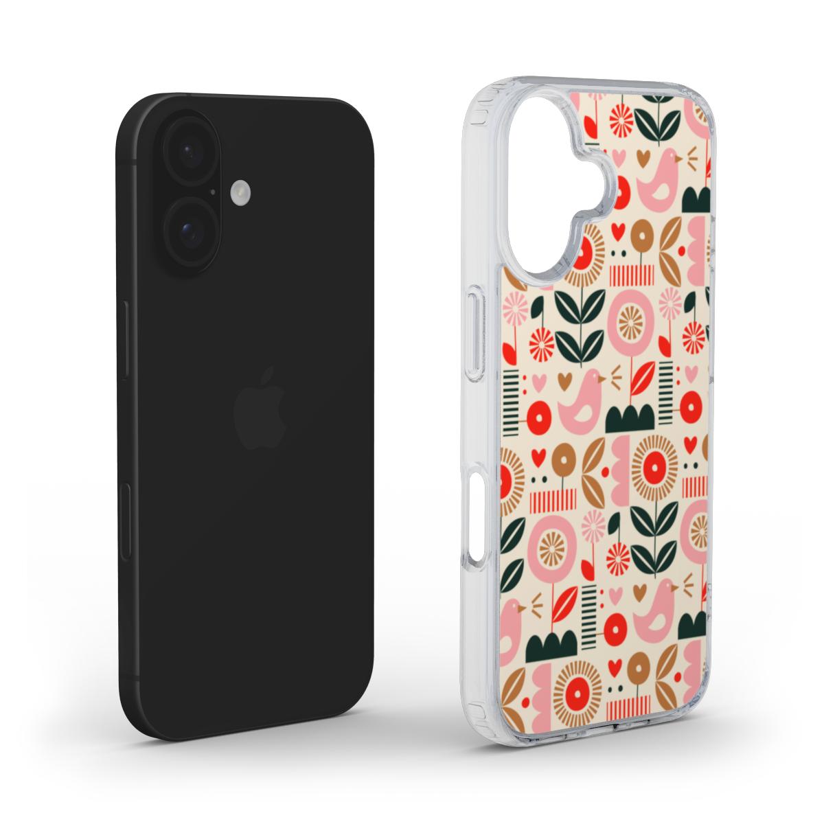 🌸 Pastel Floral & Bird Pattern Phone Case – Cute Retro Nature Design | Phone Case