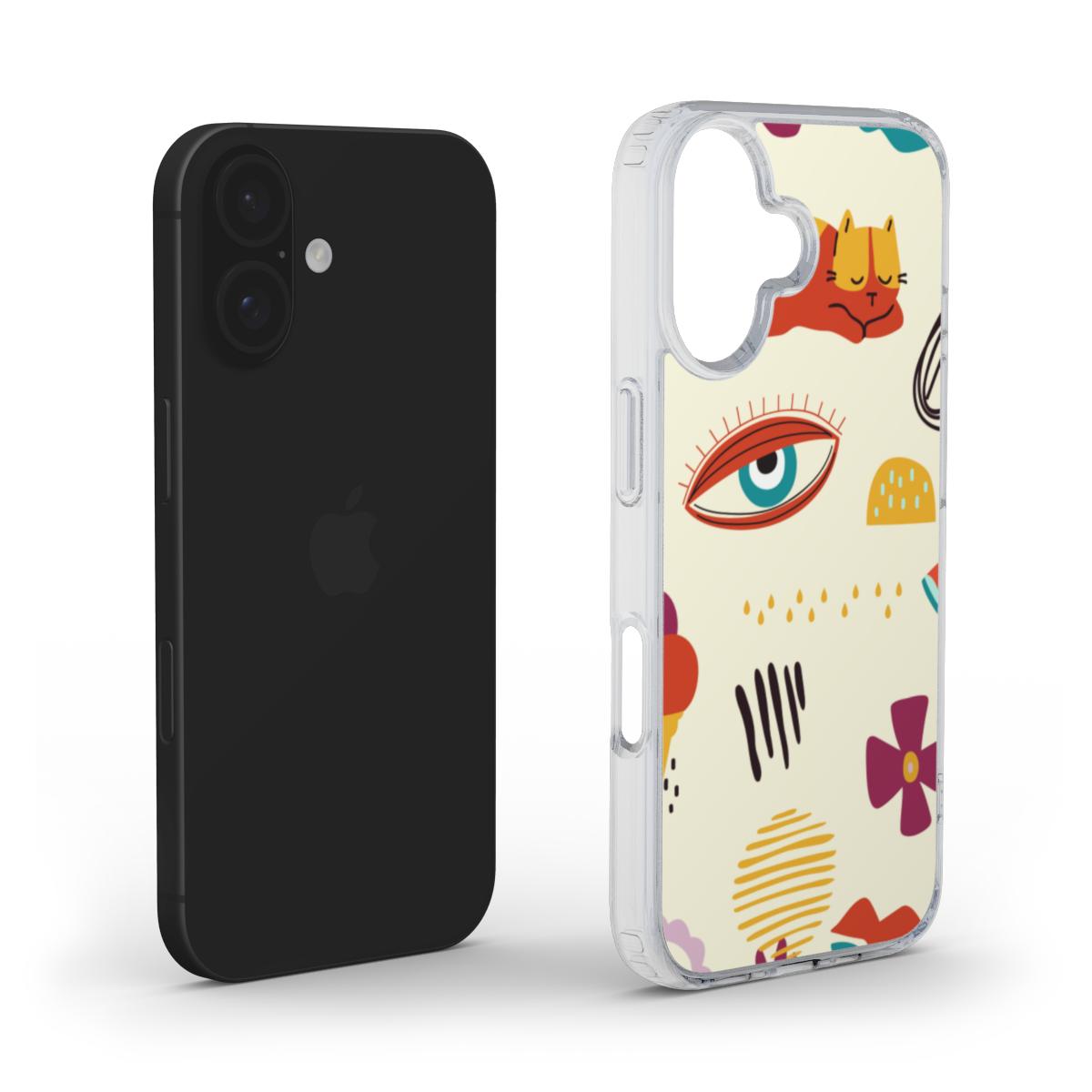 🧡 Creamy Doodle Cat Pattern Phone Case – Playful Art & Chill Vibes | Phone Case