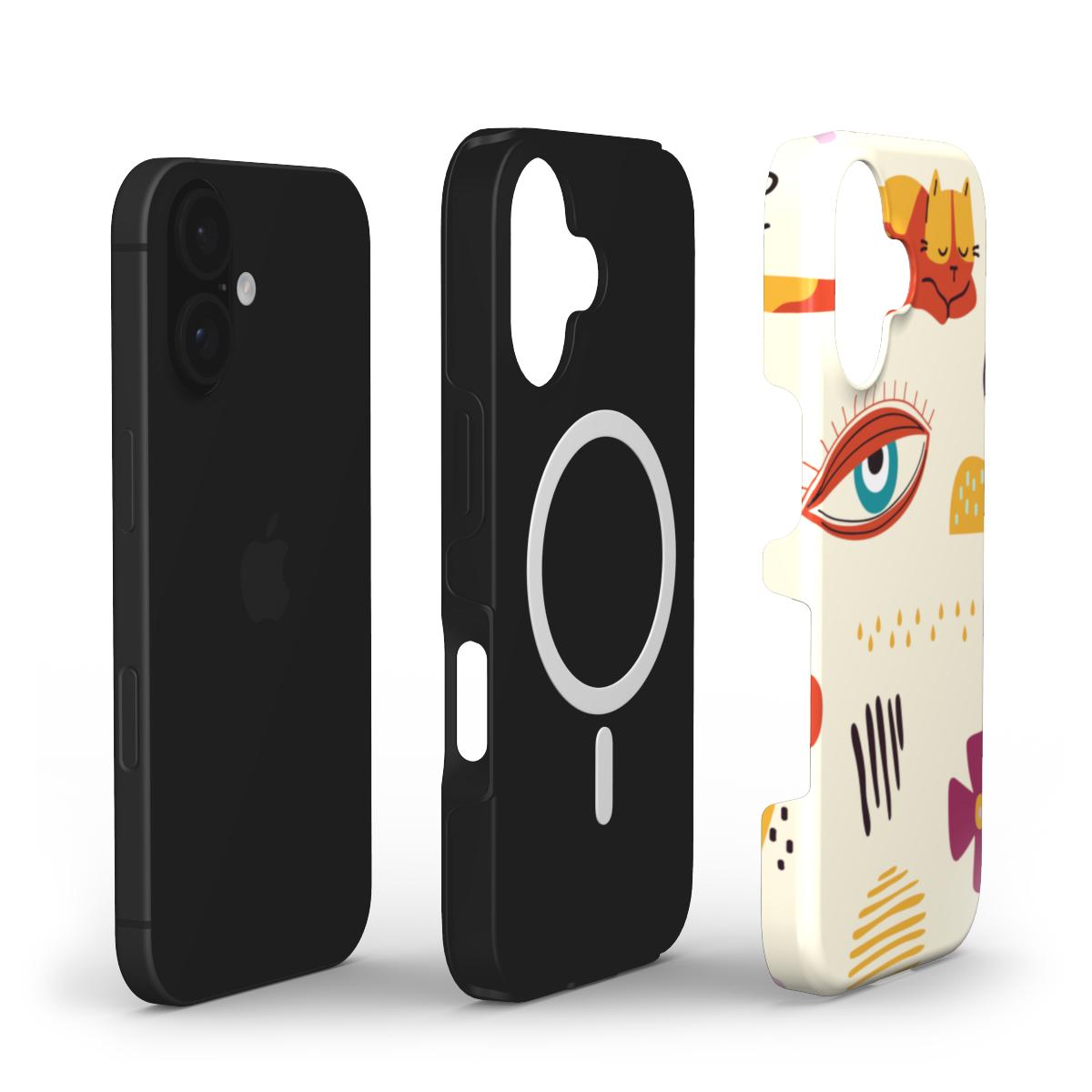 🧡 Verspielte Katzen-Doodle Handyhülle – Kreatives Design & Entspannte Vibes | Handyhülle MagSafe Tough