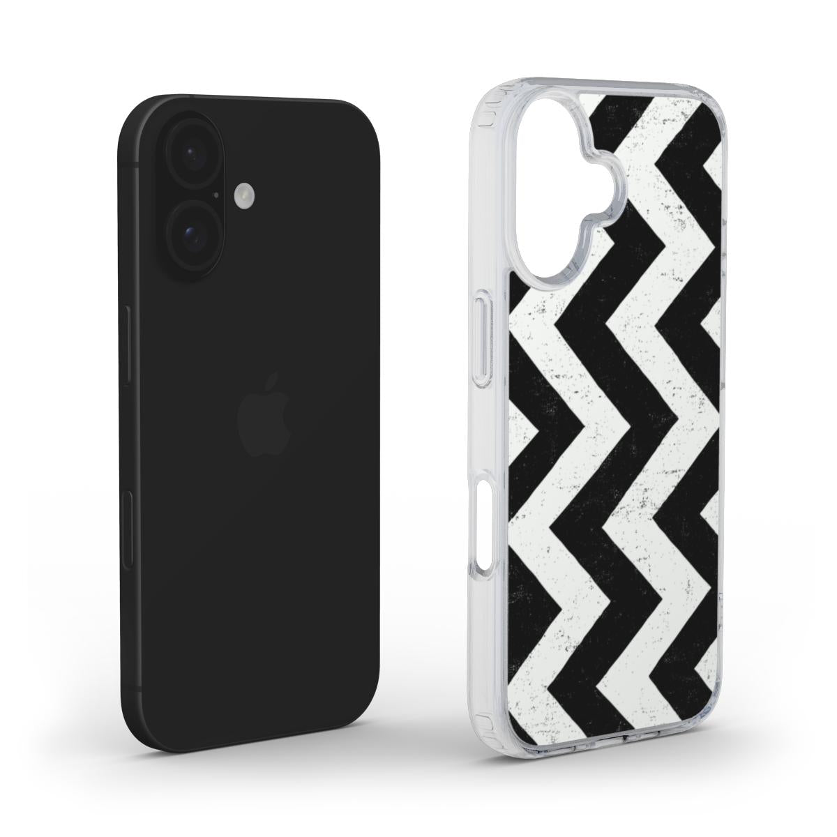 Schwarz-Weiß Chevron Grunge – MagSafe Transparente Handyhülle