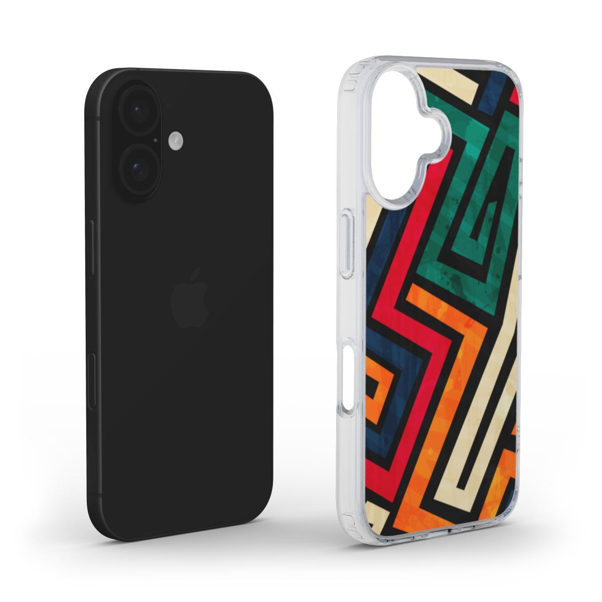 Buntes Geometrisches Labyrinth – MagSafe Transparente Handyhülle