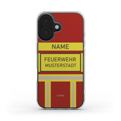 Rote Personalisierte Feuerwehr Clear MagSafe Case – Dein Name, Deine Stadt!