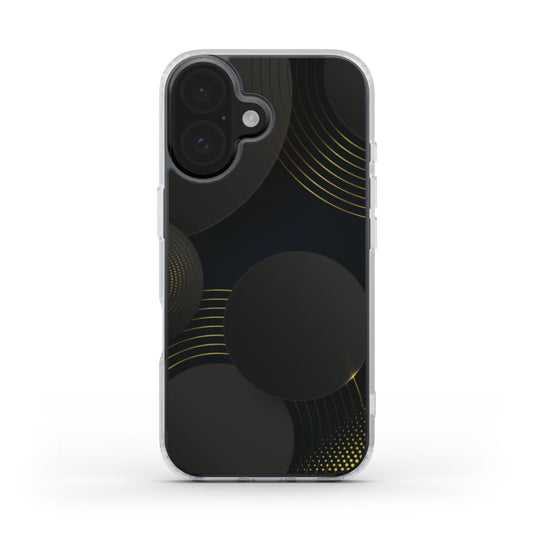 ⚫ Schwarze & Goldene Luxusmuster Handyhülle – Elegante Kreise & Metallische Akzente | Handyhülle MagSafe Clear