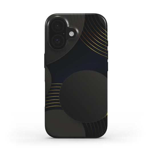 ⚫ Schwarze & Goldene Luxusmuster Handyhülle – Elegante Kreise & Metallische Akzente | Handyhülle MagSafe Tough