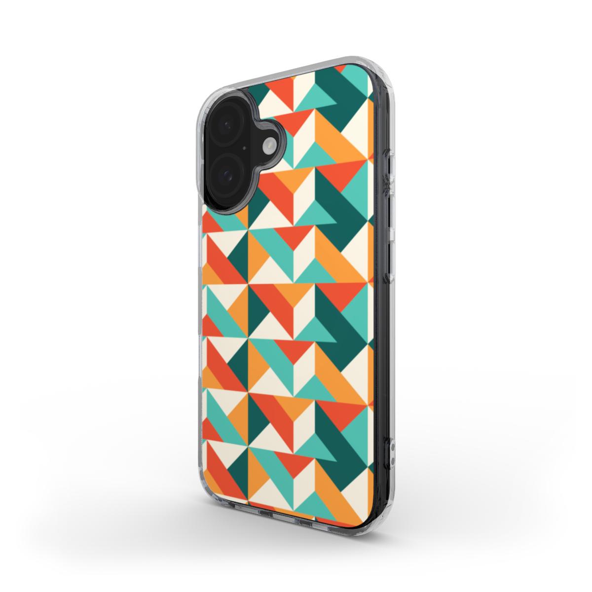 🟥 Retro Geometrische Chevron Handyhülle – Kräftiges Farbblock-Design | Handyhülle MagSafe Clear