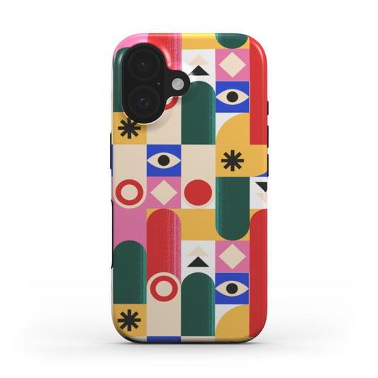🟥 Bunte Abstrakte Muster Handyhülle – Moderne Kunst & Geometrie | Handyhülle MagSafe Tough