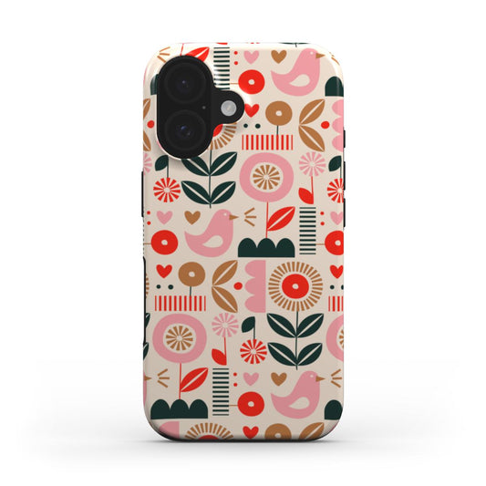 🌸 Pastel Floral & Bird Pattern Phone Case – Cute Retro Nature Design | Phone Case