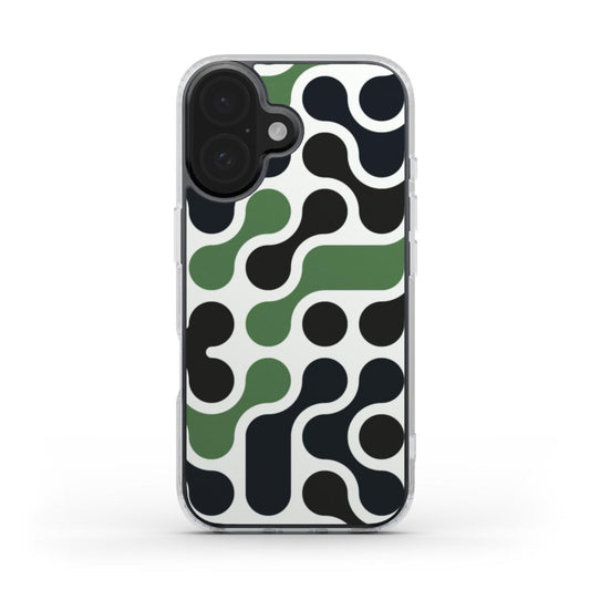 🟢 Green & Black Retro Tech Pattern Phone Case – Minimalist Circuit Design | Phone Case