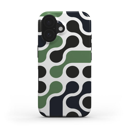 🟢 Green & Black Retro Tech Pattern Phone Case – Minimalist Circuit Design | Phone Case