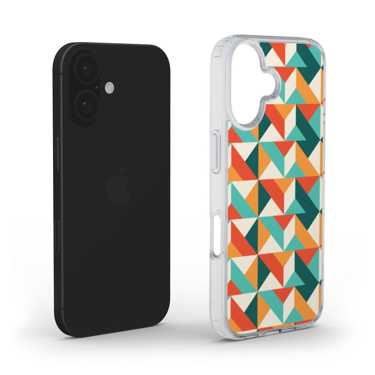 🟥 Retro Geometrische Chevron Handyhülle – Kräftiges Farbblock-Design | Handyhülle MagSafe Clear