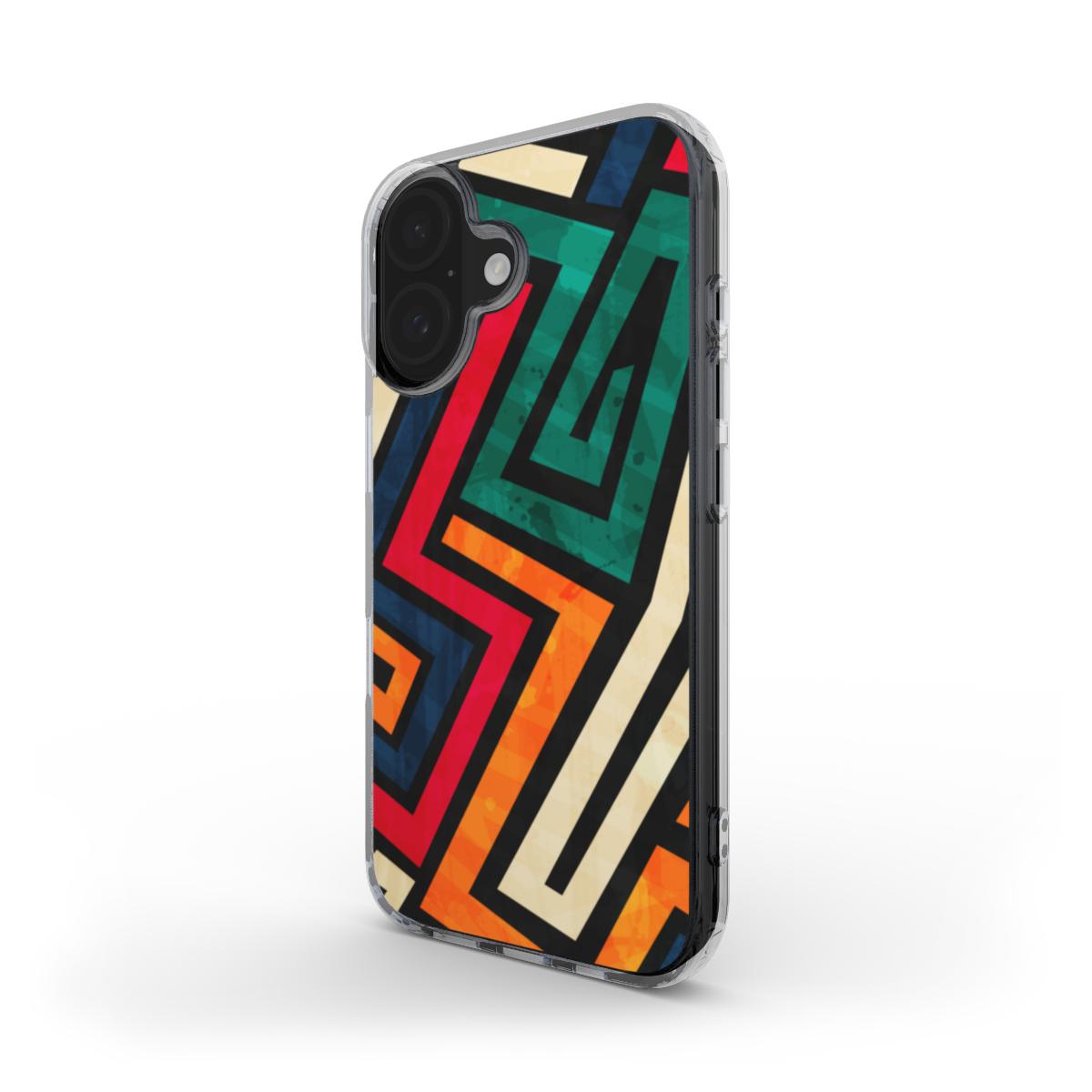 Buntes Geometrisches Labyrinth – MagSafe Transparente Handyhülle