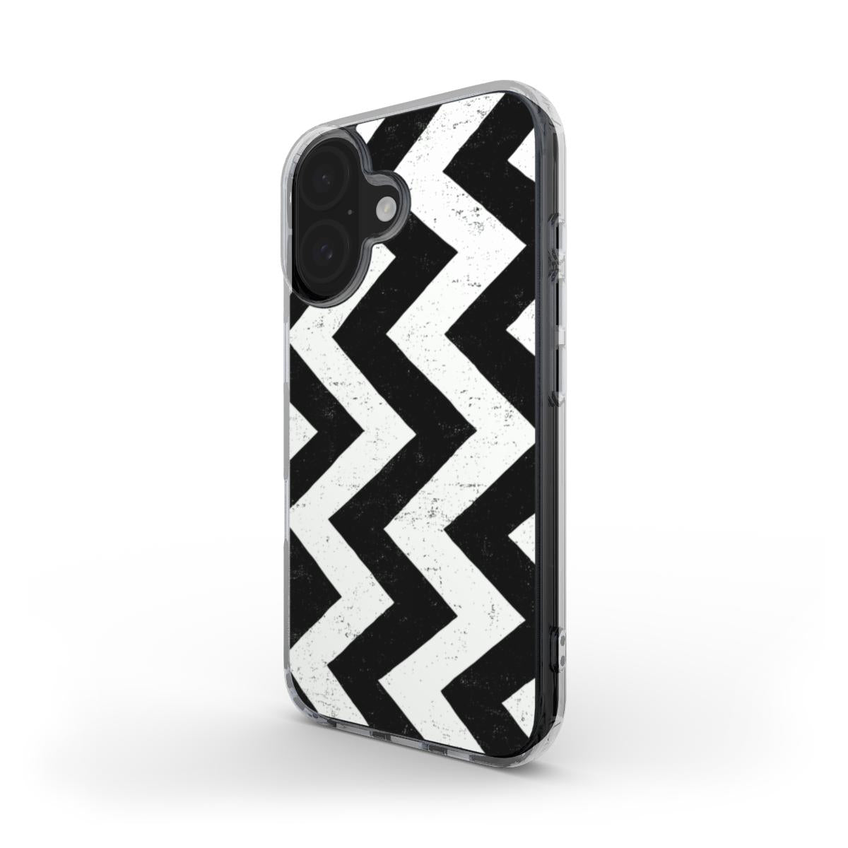 Schwarz-Weiß Chevron Grunge – MagSafe Transparente Handyhülle