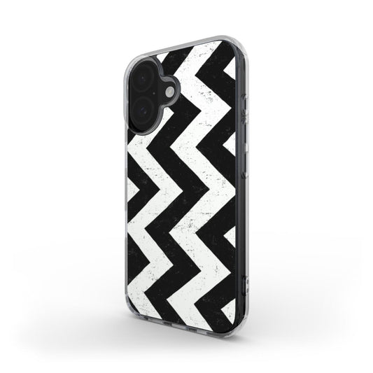 Schwarz-Weiß Chevron Grunge – MagSafe Transparente Handyhülle