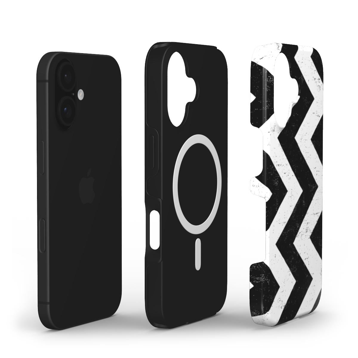 Schwarz-Weiß Chevron Grunge – MagSafe Robuste Handyhülle