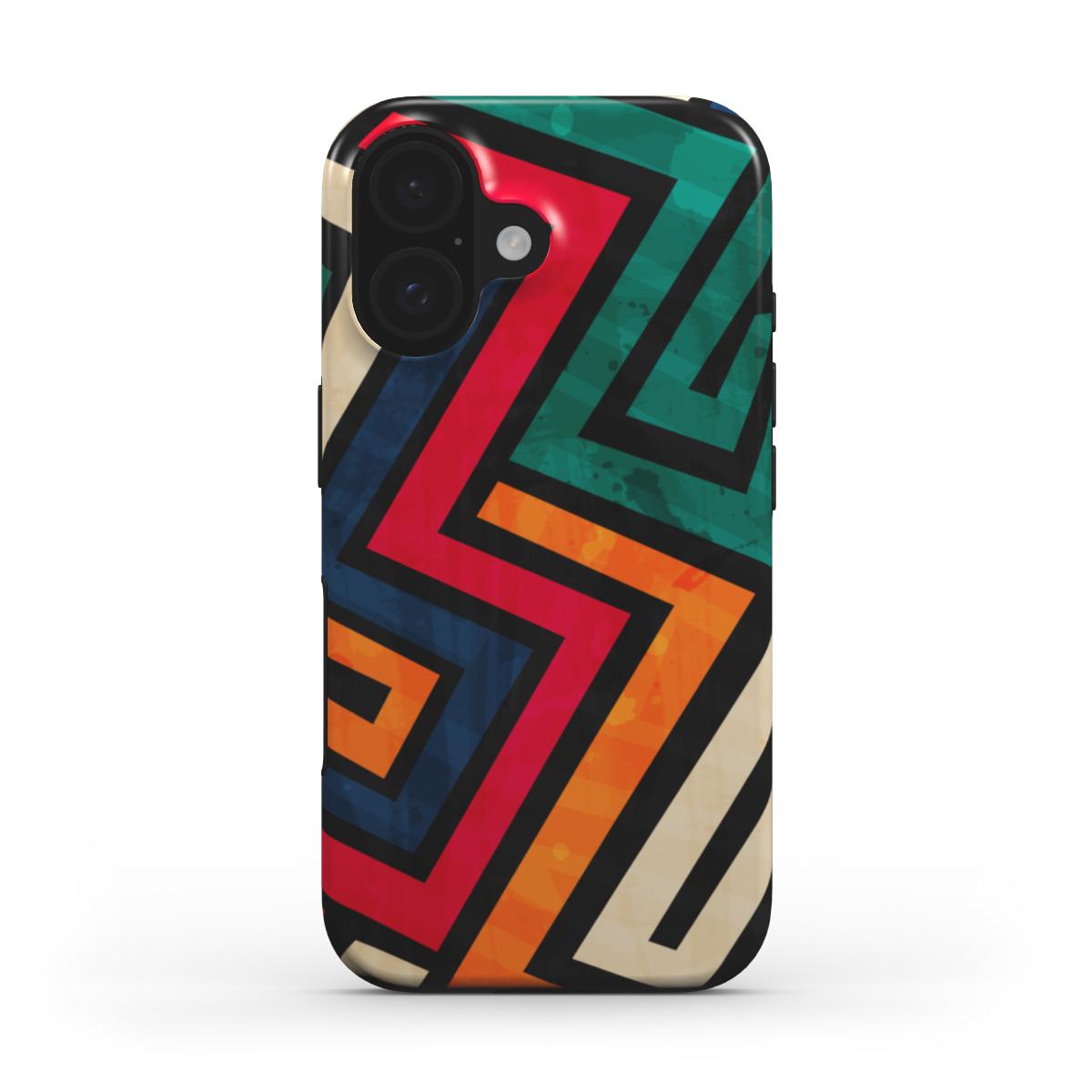 Buntes Geometrisches Labyrinth – MagSafe Robuste Handyhülle